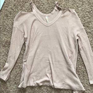 Light Pink Waffle Knot Thermal Shoulder Cut Out